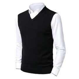 Btmpmcs Mens Plain V Neck Slipover Sweater Vest Classic Business Gentleman Knitwear Waistcoat Solid Color Casual Pullover Gilet Smart Suit Sleeveless Tank Tops Black