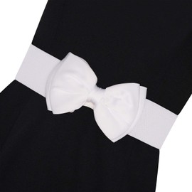 Ro Rox Vera Sash Belt for Women - 1950s Vintage Style Satin Bow Belt - Wide Elasticated Belt for Women - Waistband with Snap Button Closure - Classic Wide Belt for Dress, Coat & Shirt, White, S