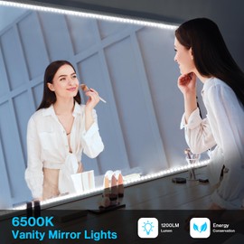 Olafus White LED Strip Lights, 32.8ft Dimmable Vanity Light, 6000K Daylight White LED Tape Lights with UL Listed Adapter, 12V 600 LEDs for Bedroom Kitchen TV Mirror Stair