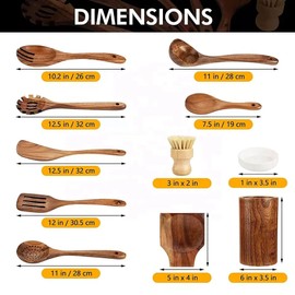 Eco-Friendly Wooden Kitchen Utensil Set – 11-Piece Olive, Teak & Acacia Wood Cooking Tools with Holder & Canvas Bag – Includes Slotted Spoon, Ladle, Spaghetti Server, Flat & Slotted Spatulas, Spoon