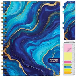 HARDCOVER 2025 Planner, 8.5"x11": 14 Months (November 2024 - December 2025), Daily Weekly Monthly Planner, Yearly Agenda, Bookmark, Pocket Folder and Sticky Note Set (Dark Blue Marble)