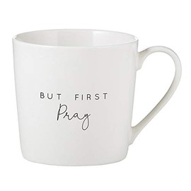 Creative Brands Faithworks - Inspirational White Bone China Café Mug/Cup, 14-Ounce, But First Pray