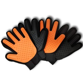 WEPO Haustier Fellpflegehandschuh/Bürsten Handschuh - Enthaarungshandschuhe/Massagebürste für Hunde Katzen - Fellpflege - Orange & Schwarz