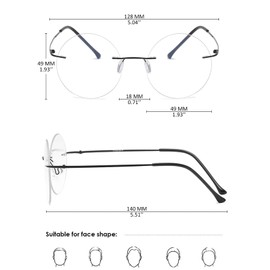 KOOSUFA Titanium Rimless Round Reading Glasses 4.0 Blue Light Blocking Eyeglasses Readers Frameless Lightweight Eyewear for Men Women, Black+pink+purple