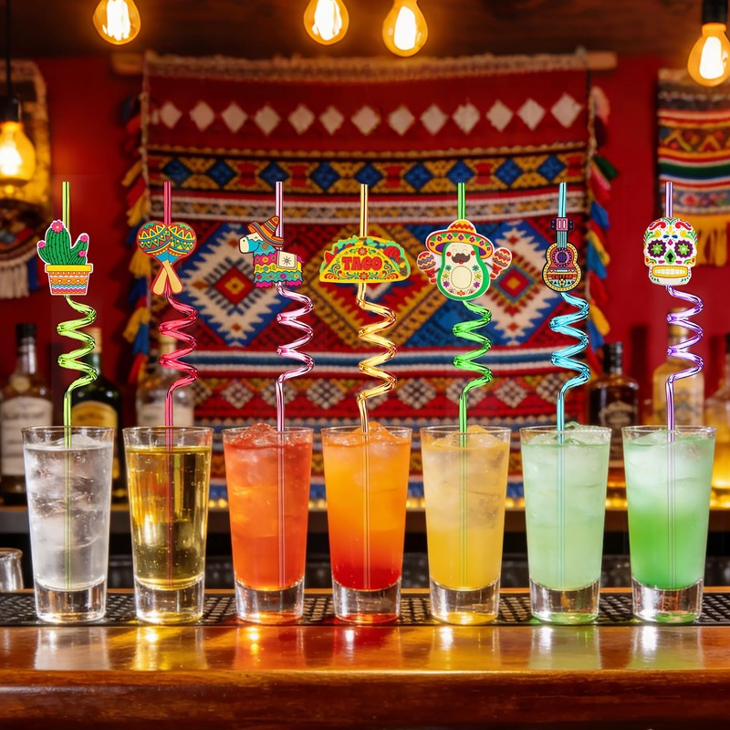 24 Reusable Silly Crazy Straws for Mexican Cinco De Mayo
