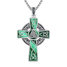 Midir&Etain Celtic Cross Necklace 925 Sterling Silver Crucifix Pendant Celtic Irish Knot Jewelry Religious Protective Gift for Women Men