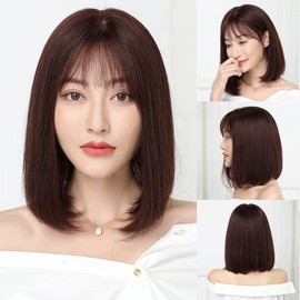 Cute Princess Human Hair Full Wig, Semi-Long, Bob, Whorl, Hand Planted, Small Face, Straight, Medical Use, Medium Hair, Women's, Women's Wig, Air Feeling, Natural Wig with Net