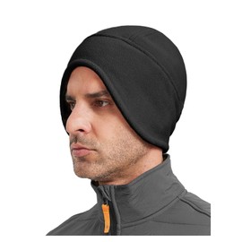 Zylioo XL-XXL Fleece Cycling Skull Cap for Big Heads,Large Winter Helmet Liner with Ear Covers for Cycling Motorcycle Running Black