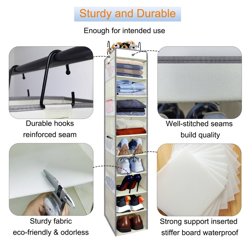 roomtalk 2 Pack Large-Sized Hanging Shoe Organizer 10-Shelf, Sturdy Hanging