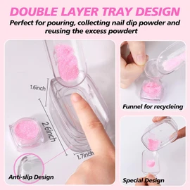 Dip Powder Recycling Tray System, Portable Dip Powder Nail Kit Starter Set with Scoop, Nail Dust Brush, Metal Dual Head Cuticle Pusher and Nail File, Dipping Nail Art Manicure Accessories Makeup Tool, Clear