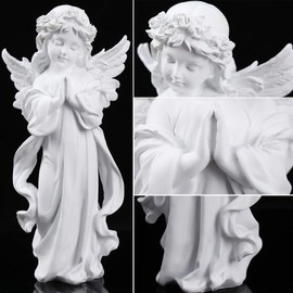 H&W Resin Angel Statue, Resin Angel Figurine, Adorable Flower Girl Decorative Ornaments, 12.5''H, Home Decor Fairy Prayer, Pray for Your Family, Christmas & Thanksgiving Day Decoration 【A】
