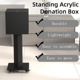 GARVIN Acrylic Donation Box with Stand, Suggestion Box with Slot and Lock, Secure Voting Box with Wheels for Fundraising, Charity Events, Schools, Churches & Public Spaces, 13.78"x13.78"x13.78"