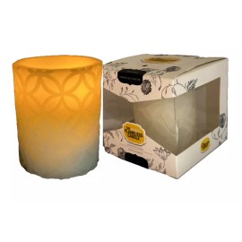 The Amazing Flameless Candle Pillar Carved Ivory 4" LED with Timer Flicker Light