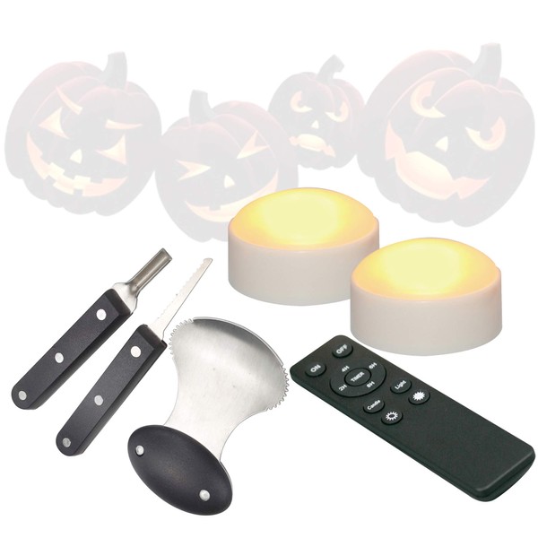 Two Halloween LED Pumpkin Lights with Remote Timer 3 PCS