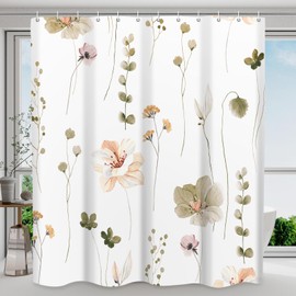 WITHLOC Shower Curtain Watercolor Flower Shower Curtain Sets - Spring Khaki Floral Plant Shower Curtains for Bathroom, Washable Modern Farmhouse Decor, 72 x 72