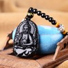 Collar con colgante natural de obsidiana natural y zodíaco Bodhisattva,