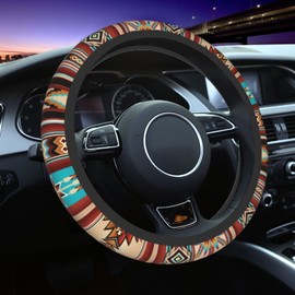Cool Southwest Native American Tribal Steering Wheel Cover Universal Aztec Style Navajo Bohemian Wheel Protector for Women Non-Slip Auto Car Accessories Fit for Most Cars SUV Vans Trucks (15 Inch)