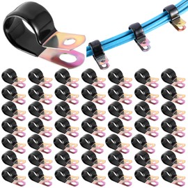 Tandefio 50 Pack Vinyl Coated Cable Clamps Galvanized Steel Cable Metal Wire Rubber Cushioned Insulated Hose Pipe Clamp for Tube Lines Wire Cord Installation(3/4 Inch, 20mm)