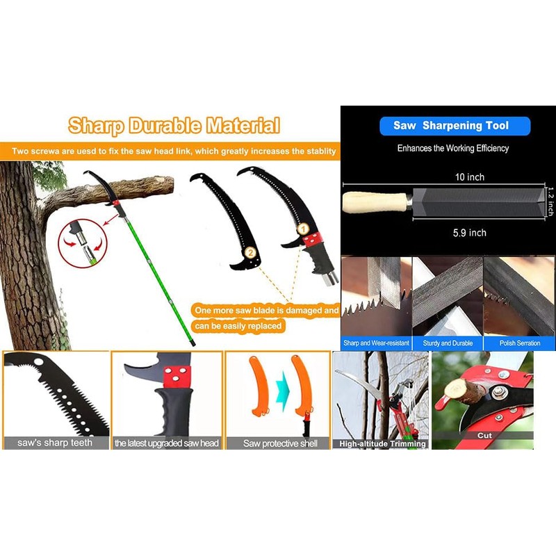 YTFLOT 2-32 Feet Pole Saws For Tree Trimming Manual Pole