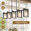 5-Light Black Gold Dining Room Light Fixture, 53’’ Farmhouse Wood