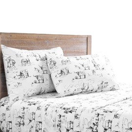 Paseo Road by HiEnd Accents Ranch Life 3 Piece Twin Western Bed Sheet Set Black, White Cow Cowboy Longhorn Horse Rodeo Print Cotton Rustic Bedding, 1 Flat Sheet, 1 Fitted Sheet, 1 Pillowcase