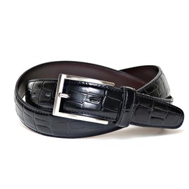 COXSWAIN CW20207-19 Men's Belt, Croco Embossed Genuine Leather, Business, Black, Made in Japan, 1.2 inches (30 mm) Wide, Adjustable Size, Black