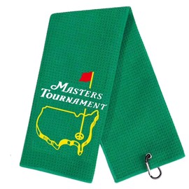 Masters Tournament Toalla de Golf Premium, Verde, Microfibra con Patrón Waffle, 60x40cm, con Clip de Aluminio, Diseño Oficial del Torneo, Absorbente y Durable para Limpieza de Palos