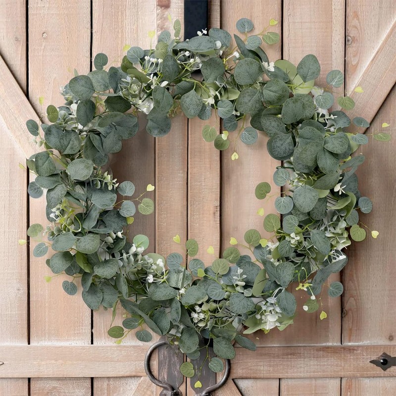 Eucalyptus Garland with White Flowers, 4 Packs 180cm Silver Dollar
