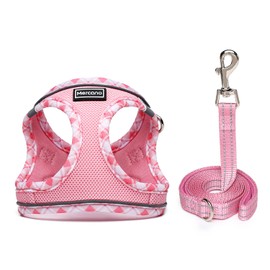 Mercano Soft Mesh Dog Harness and Leash Set, No-Chock Step-in Reflective Breathable Lightweight Easy Walk Vest Harnesses with Safety Buckle for Small Dogs, Cats (Pink, XL)