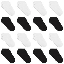GENTABY Kids Trainer Socks Boys Girls - Black White Toddler Ankle Socks16 Pairs Low Cut Athletic Socks Sports Running for 2-4 Years Boys School Durable Socks