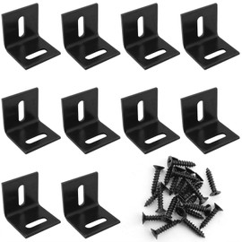 Adjustable Corner Brace ITROLLE 10PCS Black Steel L Shaped Right Angle Bracket with 20PCS Mounting Screws for Wood Furniture,L-Shaped Shelf Bracket