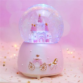 IBLUELOVER Musical Snow Globe Rotating Castle Music Box Illuminated Automatic Snowfall and Colorful Lights Water Globe Desktop Ornament Melody Artware Birthday Gift