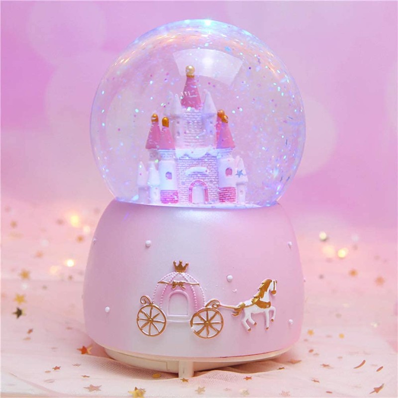 IBLUELOVER Musical Snow Globe Rotating Castle Music Box Illuminated Automatic