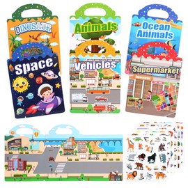 6 Pack Reusable Sticker Books for Toddlers 2-4 Year Olds Jelly Stickers