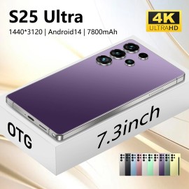 S25UItra 5G Smartphone 200MP Camera Snapdragon 800 Series 120Hz AMOLED >7" Display 120W Quick Charge Face Recognition Waterproofcolor: Purple, plug: UK, ram: 12g, storage capacity: 512 GB