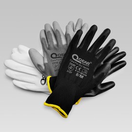 QEARSAFETY 12 Pairs White Thin PU Palm Coated Work Safety Gloves, Knitted Liner, Multi-Function, Light-Weight, Sensibility, Breathable, Grip, General Purpose Job Handling (9/L, white)