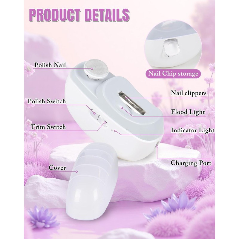 Electric Nail Clipper for Seniors Adults with Debris Catcher and