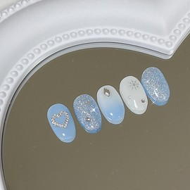 [Handmade Nail Tips] Winter Snow Nails - Coffin Egg / [수제네일팁] 윈터스노우 네일 - 코핀에그