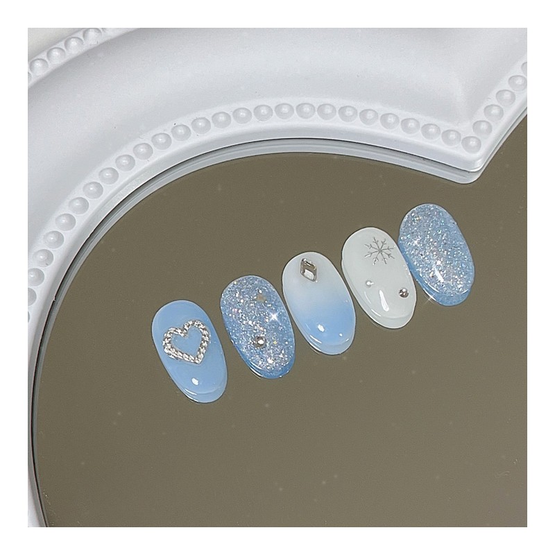 [Handmade Nail Tips] Winter Snow Nails - Coffin Egg /
