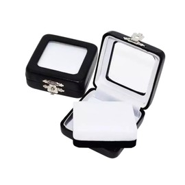 2Pcs Black Square PU Leather Gemstone Display Case with Clear Clasp Lids and Double Side Sponge Loose Diamond Jewelry Show Case Storage Box Holder