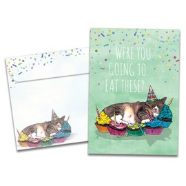 Tree-Free Greetings - Birthday Cards - Artful Designs - 1 Card + Matching Envelope - Made in USA - 100% Recycled Paper - 5"x7" - Cat Nap Cupcakes (GO69171)