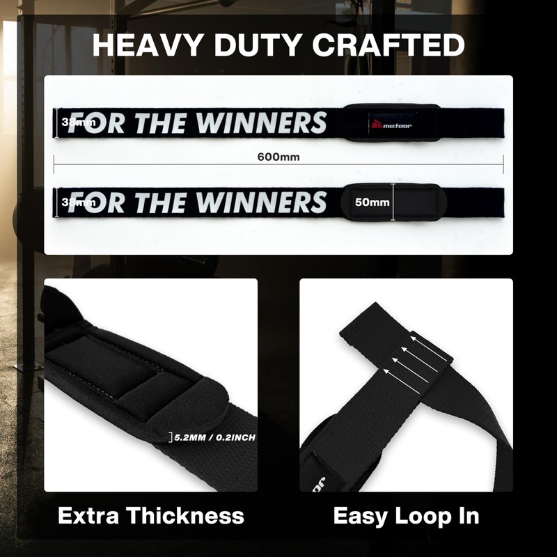 Meteor Weightlifting Straps for Enhanced Grip and Barbell Stability (Pair),