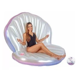 PoolCandy Ostra Gigante Infable Para Albercas Con Pelota De Perla Color Blanco