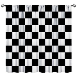 QYUNZS Racing Blackout Curtains for Kids Bedroom Decor Simple Black and White Checkered Flag Pattern Art Printed Window Drapes W21xL63in 2 Panels