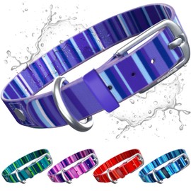 Rubyloo Waterproof Dog Collar | 100% Washable, Stink Proof, Odor Proof, Fade Proof | Easy to Clean, Quick-Dry, Soft & Flexible Yet Durable | Rust & Corrosion Resistant Zinc Alloy Buckle | Purple-M 1"