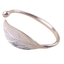 CrownOfRibbons Silver Leaf Bracelet, Bangle for Women, Nature Inspired