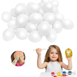 Lifesiddle Easter Eggs 30 Pack, White Plastic Eggs for Easter Basket Essentials, Fack Eggs for DIY Crafts and Decorations, 12-Color Paint Set, Egg Filler Stickers for Kids