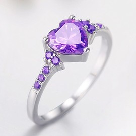 Viyuroyk 925 sterling silver Purple Zircon heart ring Wedding ring Engagement ring Cubic Zirconia Diamond Rings Clothing, Shoes & Jewelry Women Jewelry Rings Statement (US Code 9)