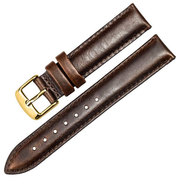 Ton Charme Genuine Leather Watch Band Replacement Strap, Compatible with DW Series, Universal, Restored, Available in Black, Red, Brown and Dark Brown, Widths: 0.5 inch (13 mm), 0.7 inch (17 mm), 0.7 inch (18 mm), 0.7 inch (19 mm), 0.8 inch (20 mm)