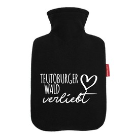 Huuraa Wärmflasche Teutoburger Wald verliebt Geschenk 1,8 Liter Black Classic Veloursbezug Teutoburger Wald Präsent